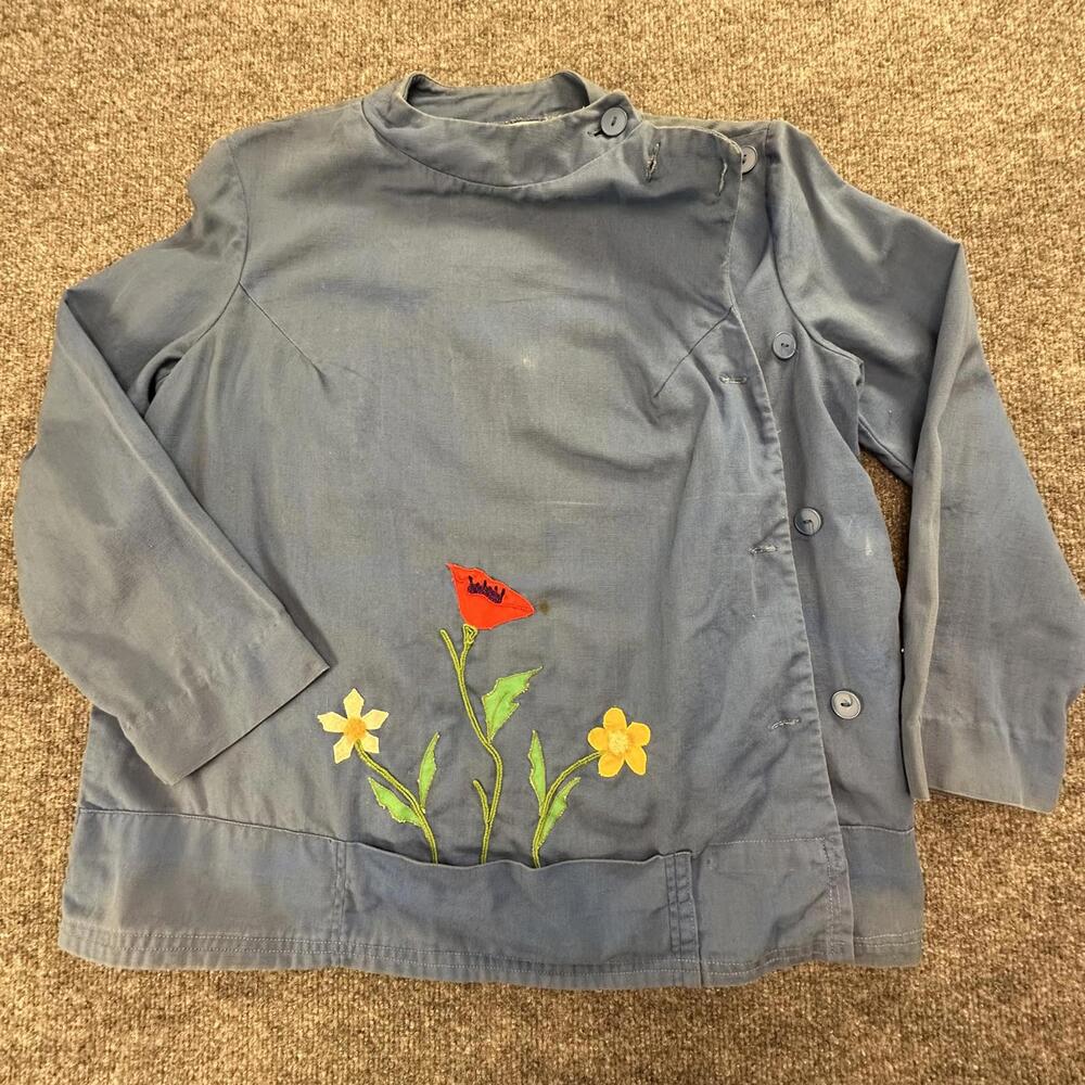 Vintage RMR Juniors Blue Button-Up Jacket Floral Embroidery Utility 207